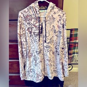 LOGO Lounge by Lori Goldstein Pink & Brown Tulle-Trimmed Hoodie—SIZE—XL. EUC!